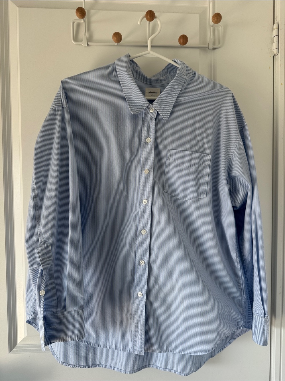 Aritzia Wilfred Blue and White Striped Relaxed Shirt